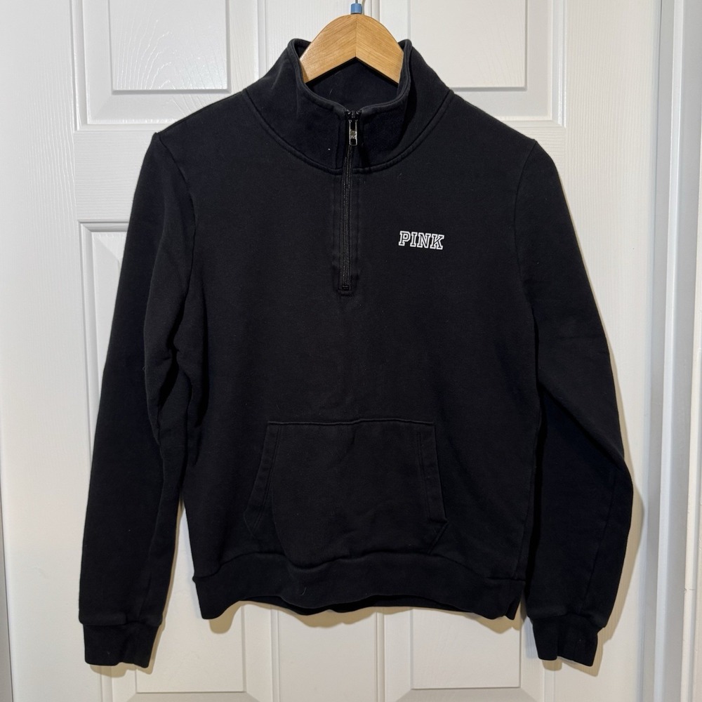 PINK Victorias Secret Y2K‎ Quarter Zip Pullover Sweatshirt Womens M Black
